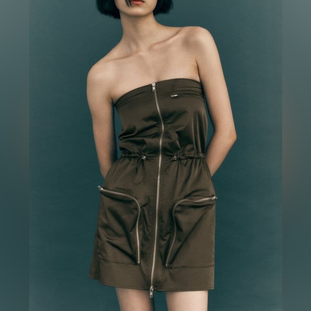Zara Strapless Khaki Jumpsuit